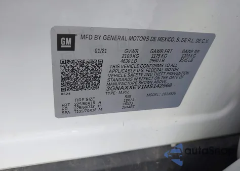 2021 Chevrolet Equinox Awd Premier from USA, damaged, VIN 3GNAXXEV1MS142568